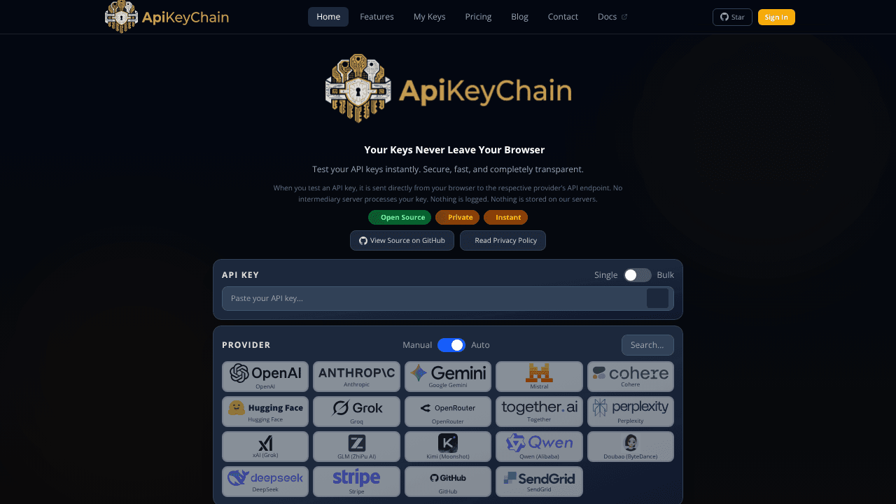 Api Key Chain website screenshot