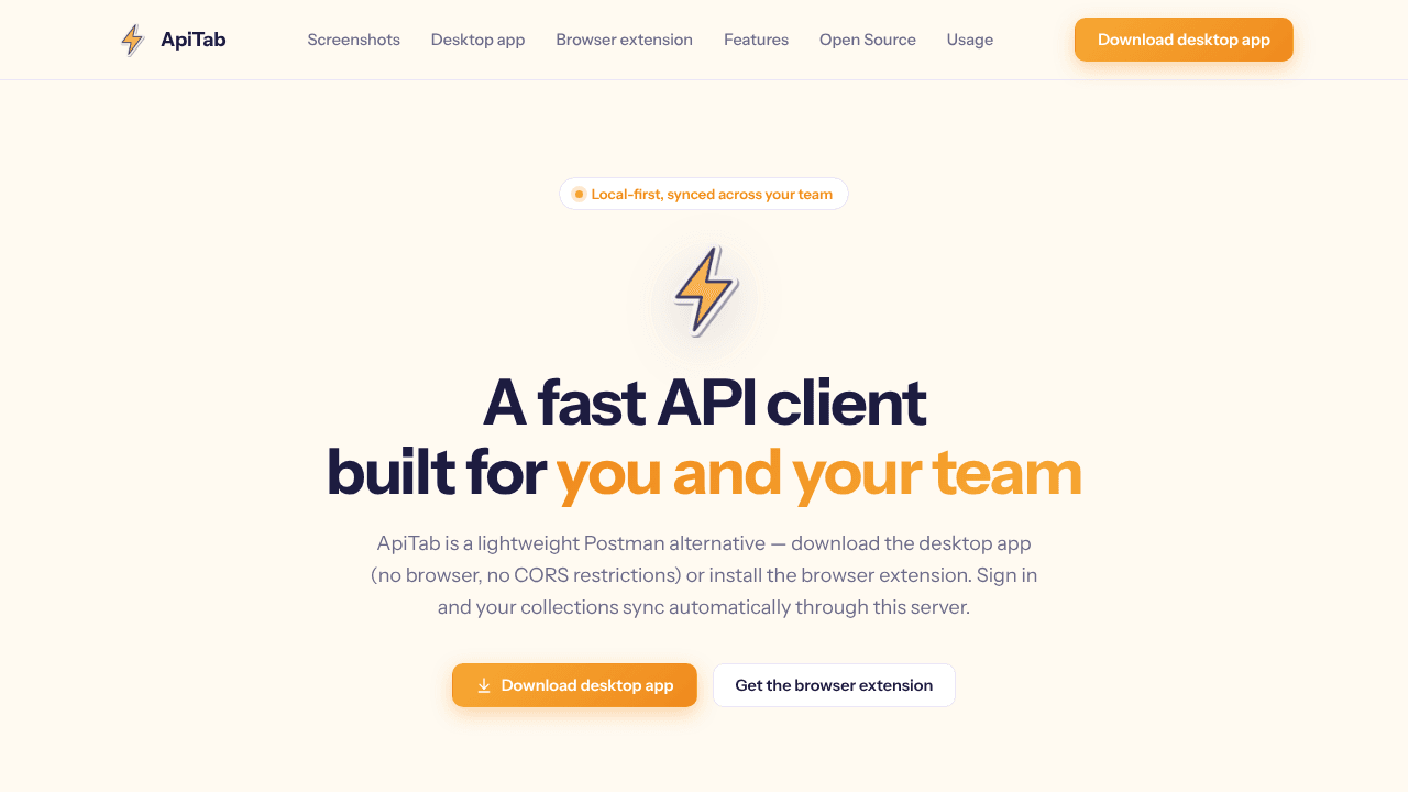 ApiTab — Desktop & Browser API Client website screenshot