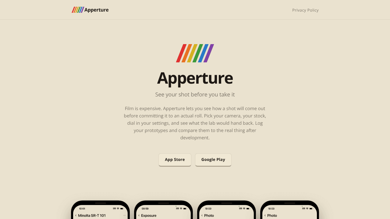 Apperture Photography website screenshot