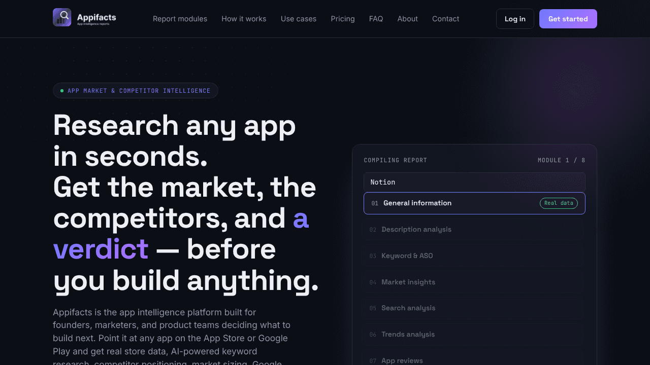 Appifacts website screenshot