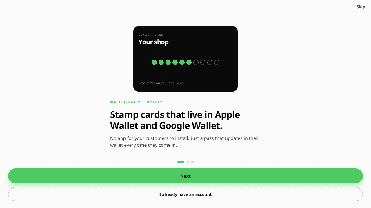 Apple & Google Wallet Stamp Cards website screenshot