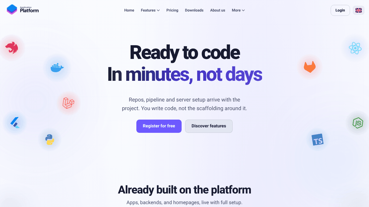 Application Platform website screenshot