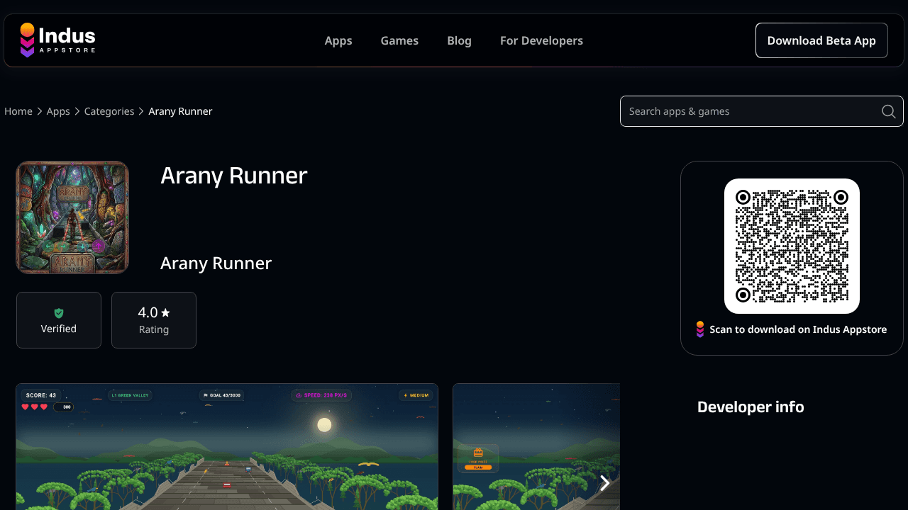 Arany Runner  website screenshot