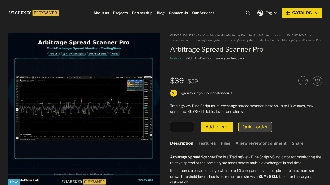 Arbitrage Spread Scanner Pro website screenshot