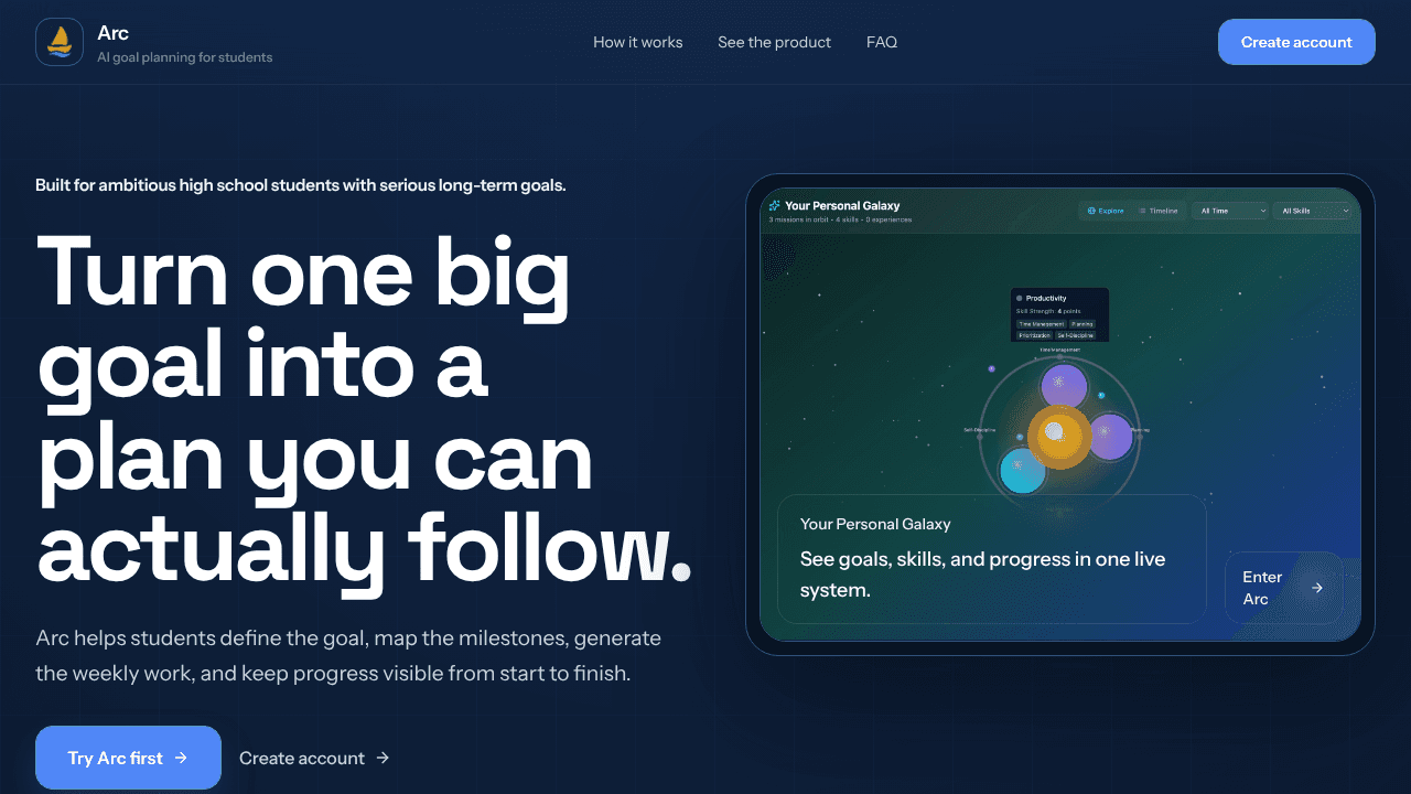 ARC Goal Getter website screenshot