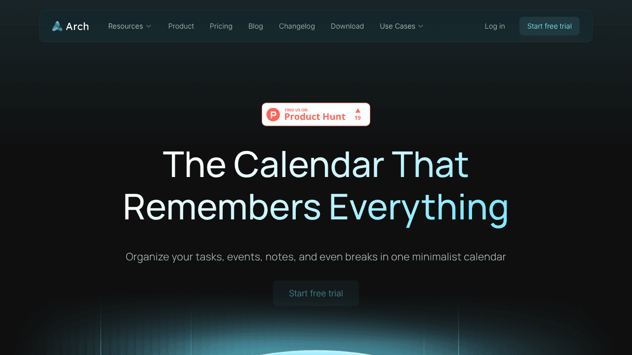 Arch Calendar website screenshot
