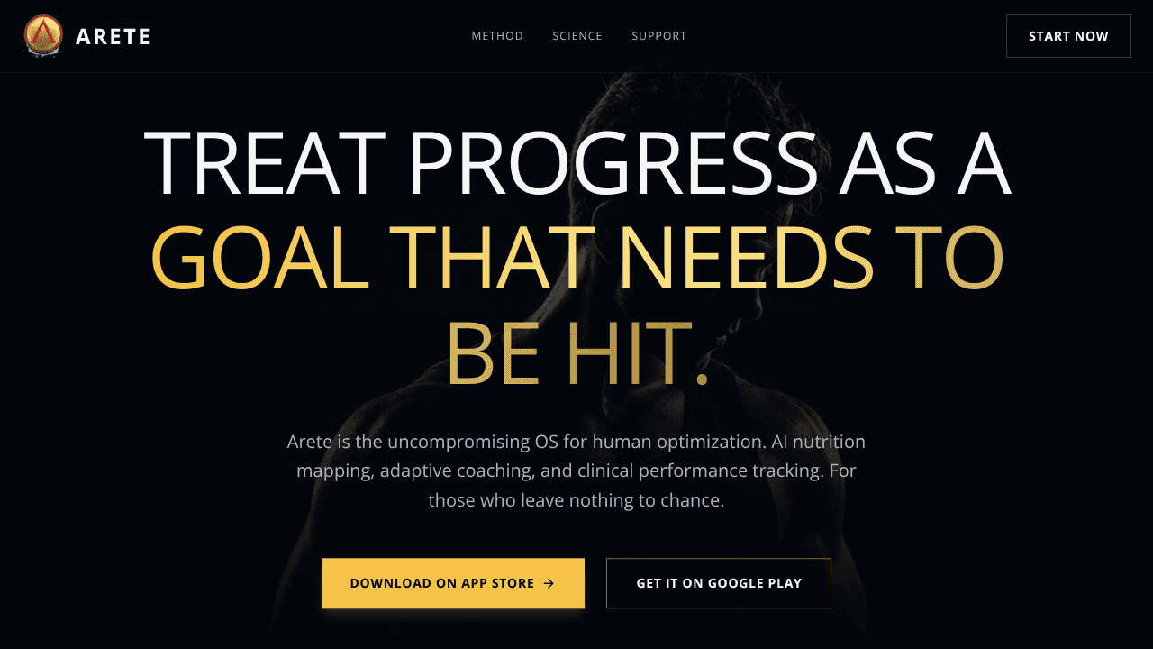 Arete fitness website screenshot