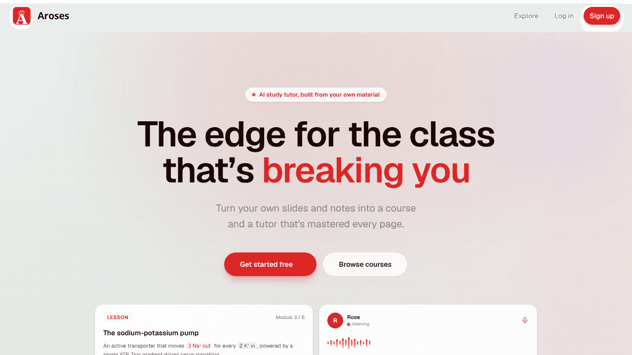 Aroses- Built for classes that break you website screenshot