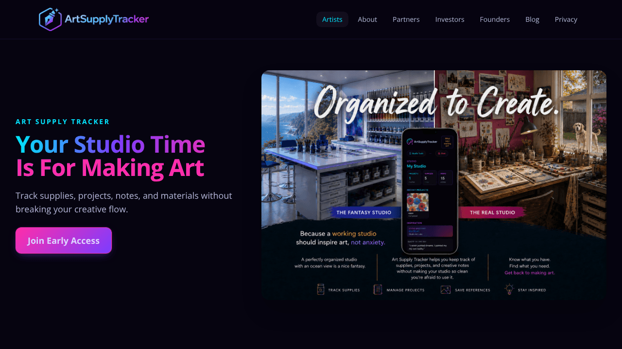Art Supply Tracker website screenshot