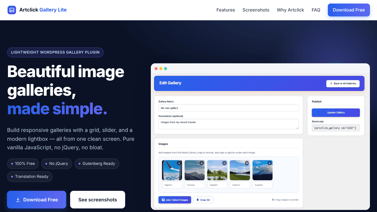 Artclick Gallery Lite website screenshot