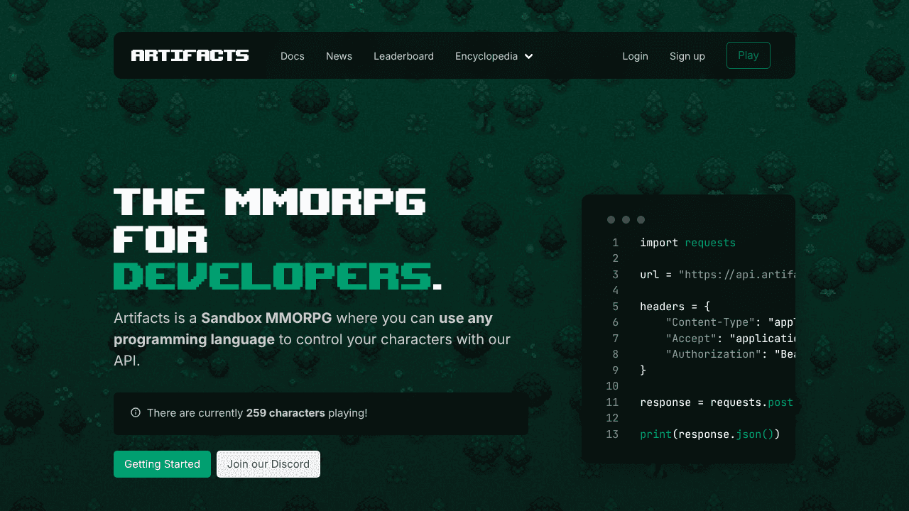 Artifacts website screenshot
