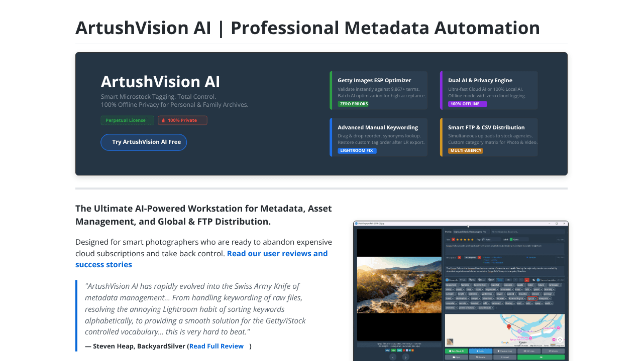 ArtushVision AI website screenshot