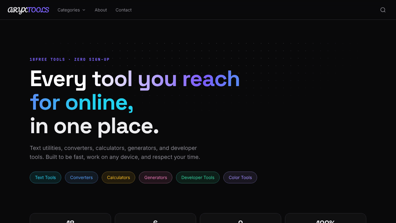 ARYX TOOLS website screenshot