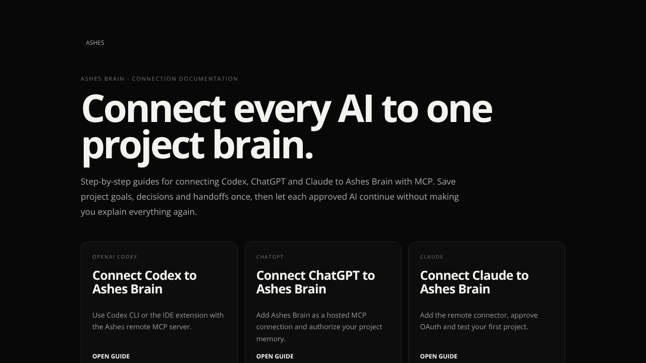 Ashes Brain website screenshot