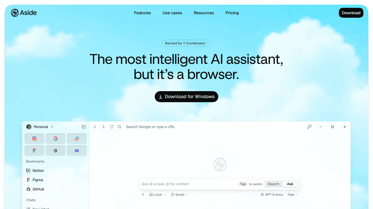 Aside website screenshot