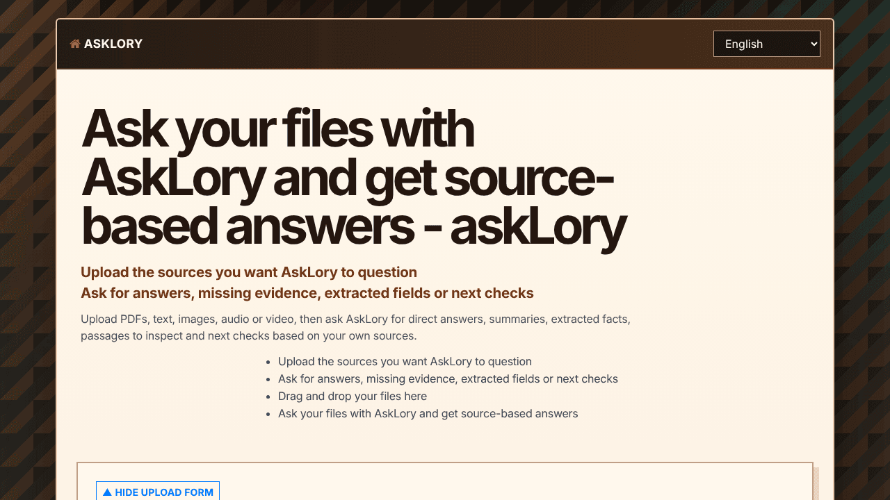 askLory website screenshot