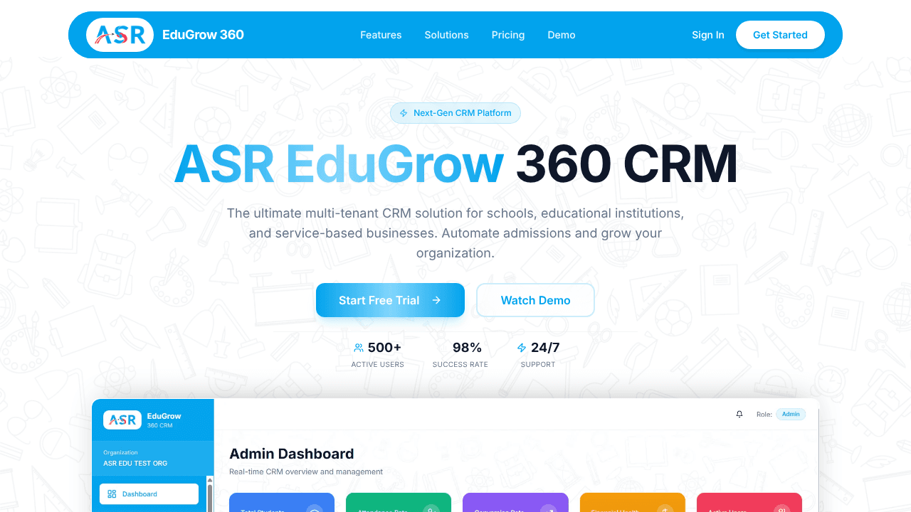 ASR EduGrow 360 CRM website screenshot