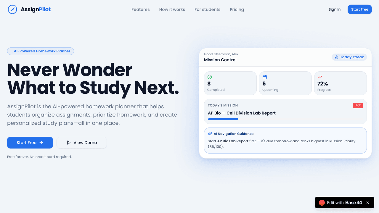 AssignPilot Ai - Helping Organize School website screenshot