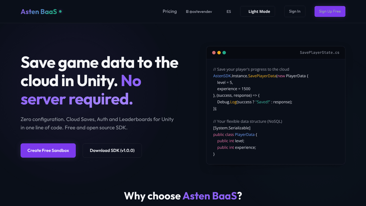 Asten BaaS website screenshot