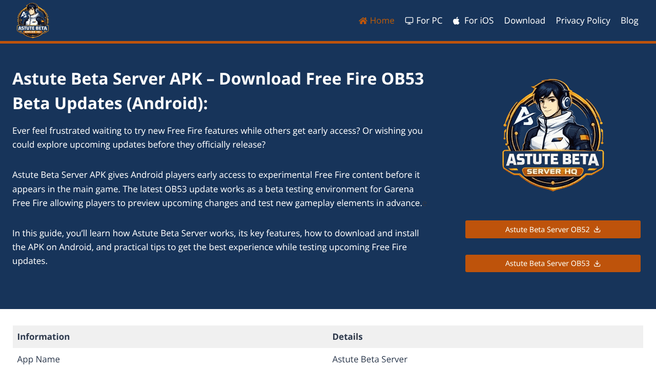 Astute Beta Server website screenshot