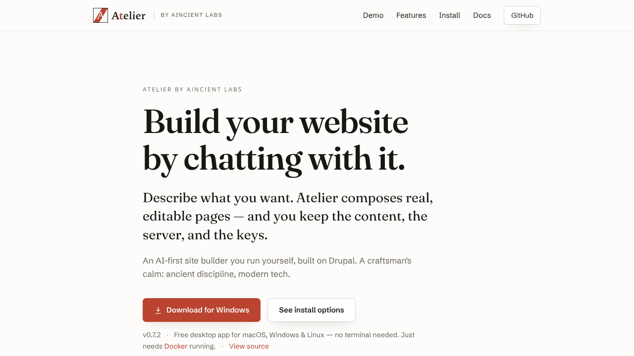 Atelier CMS website screenshot