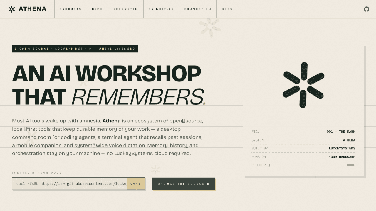 Athena Desktop website screenshot