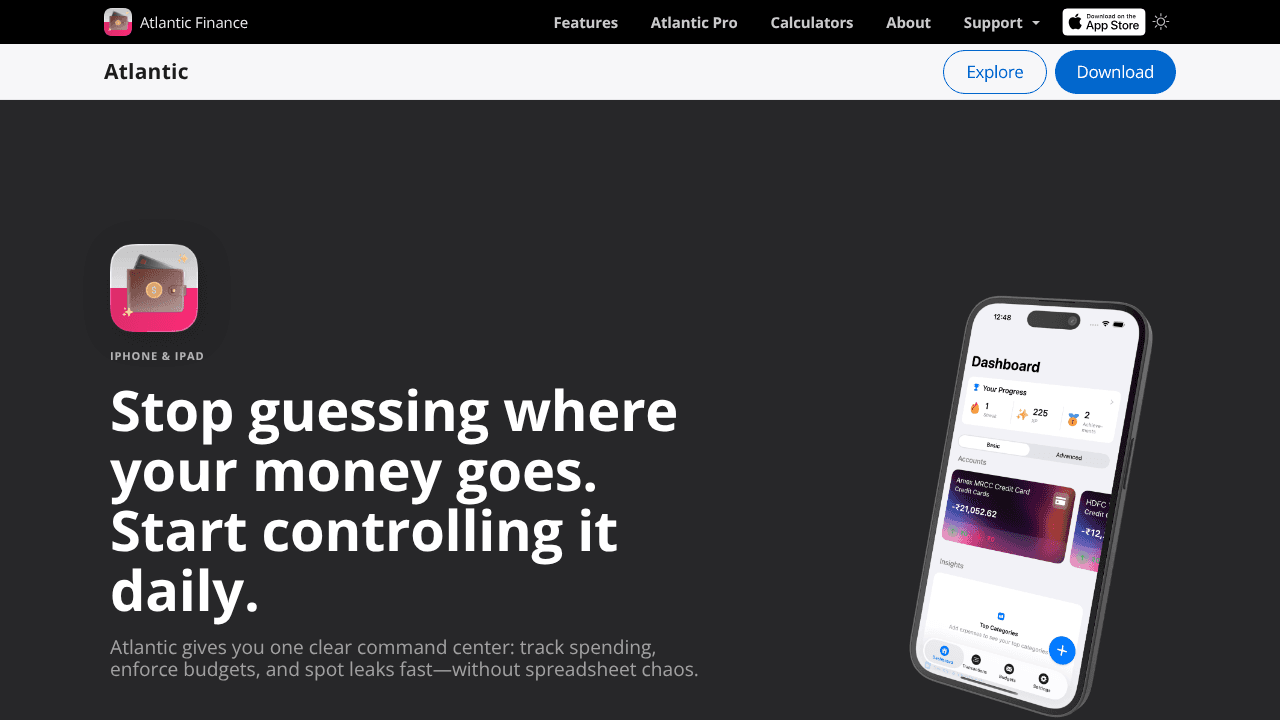 Atlantic: Budget & Expense Tracker website screenshot