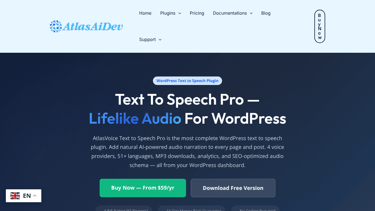 AtlasVoice Text To Speech Accessibility website screenshot