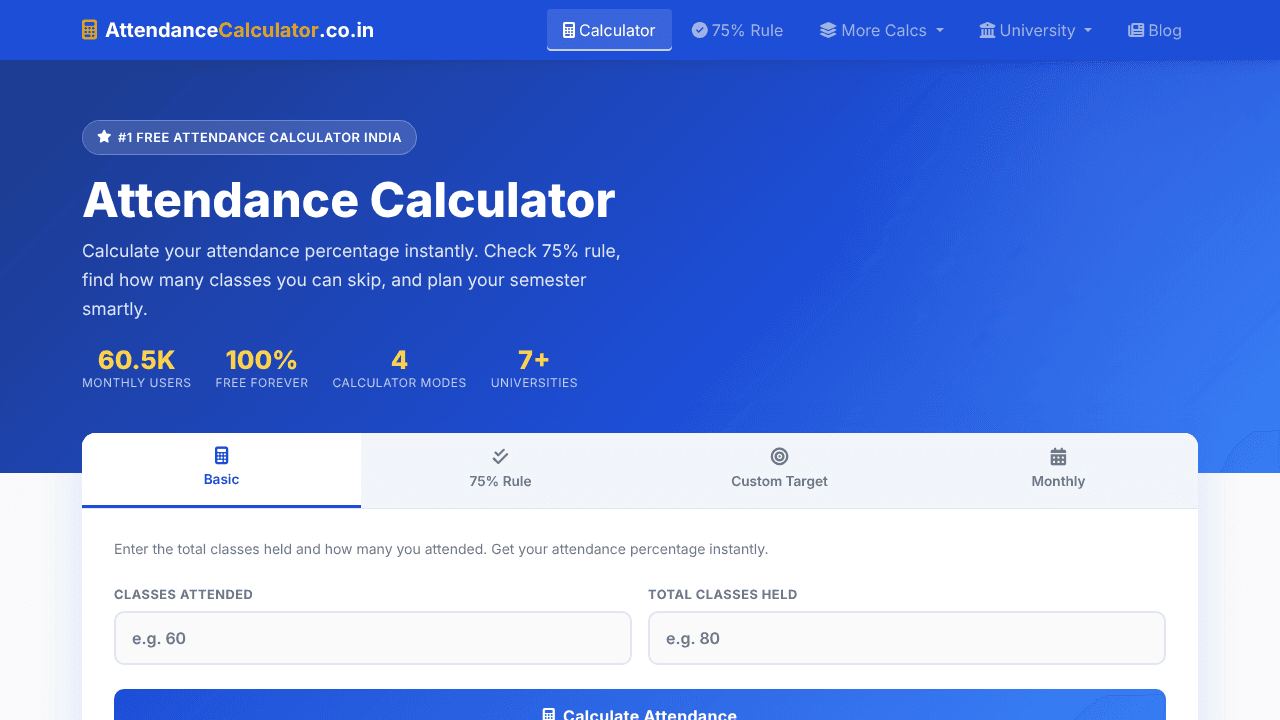 Attendance Calculator website screenshot