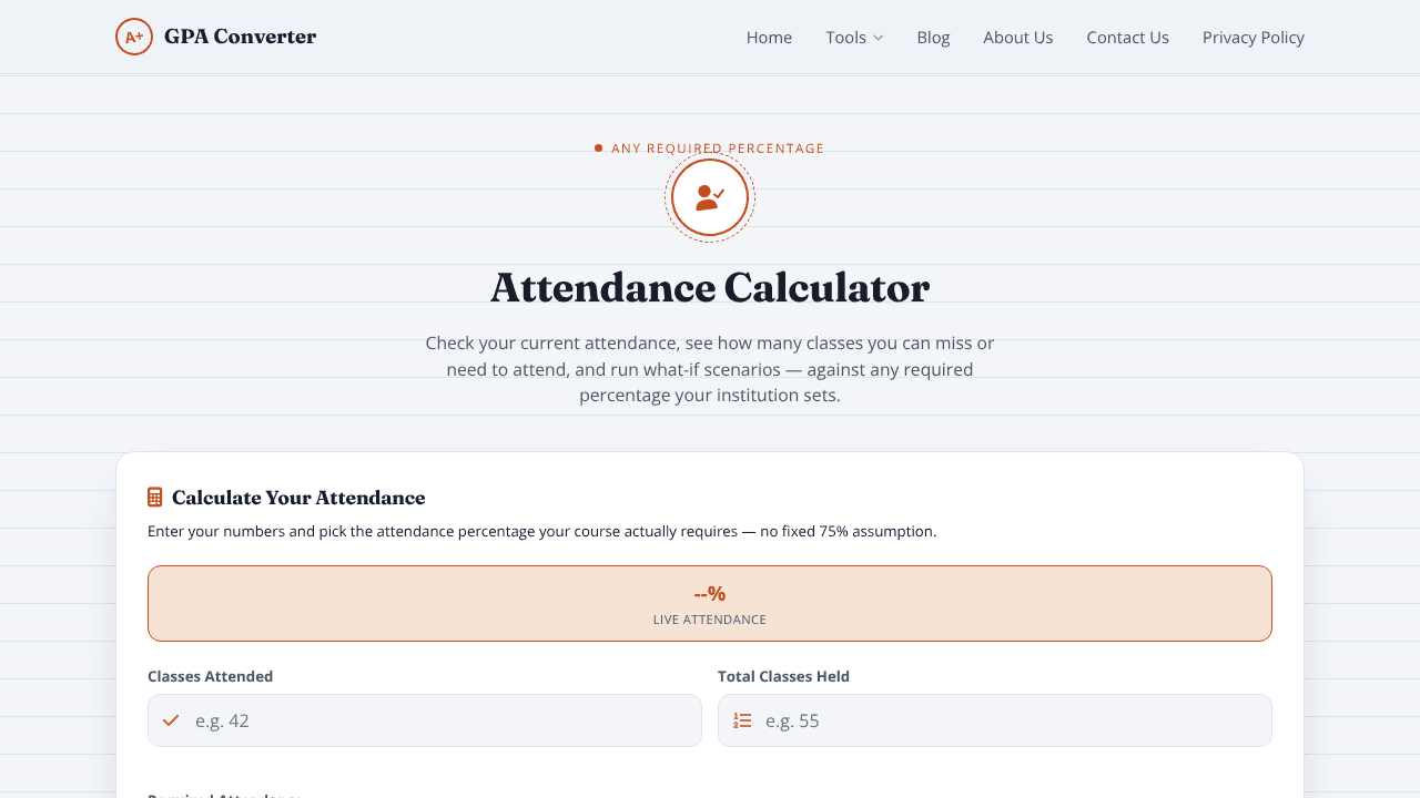 Attendance Percentage Calculator website screenshot