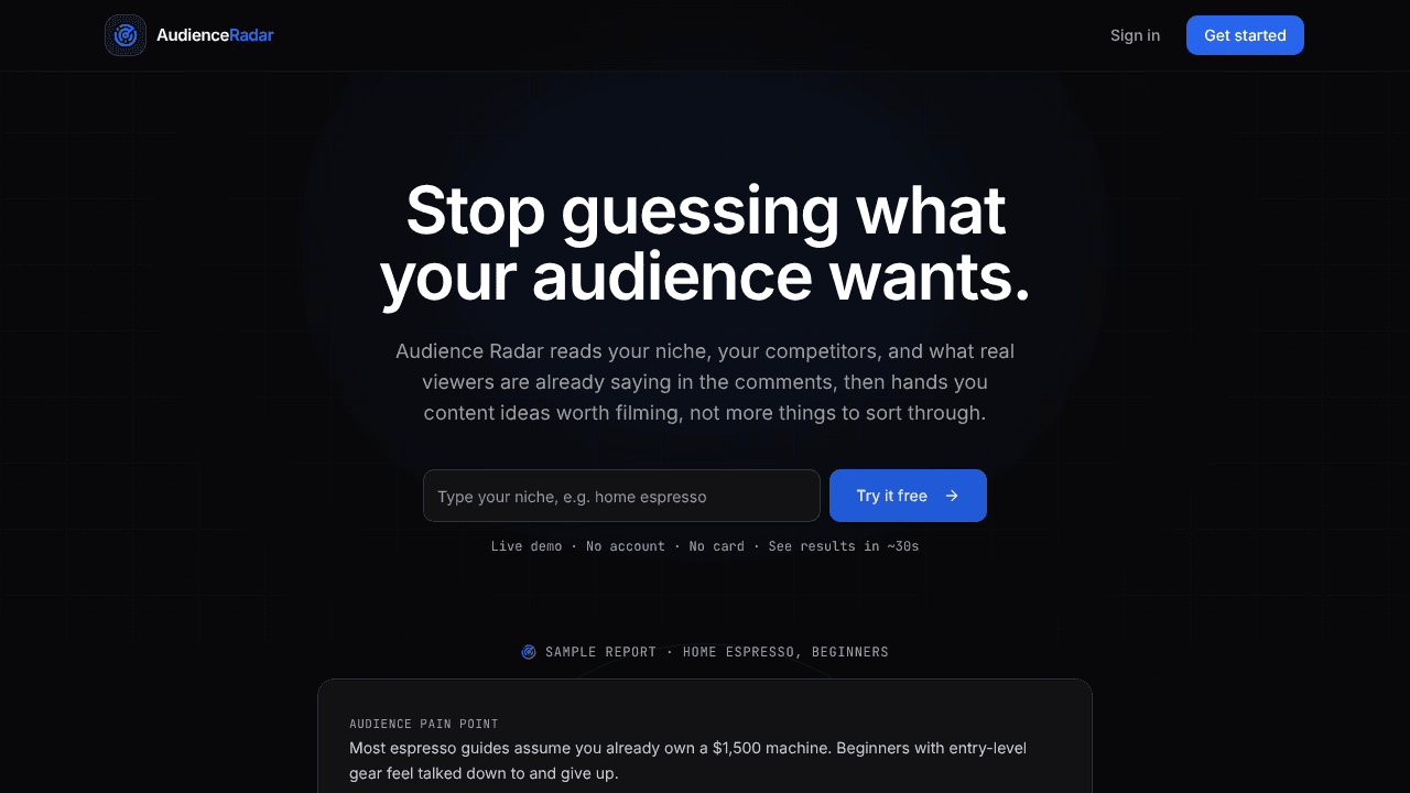 Audience Radar website screenshot