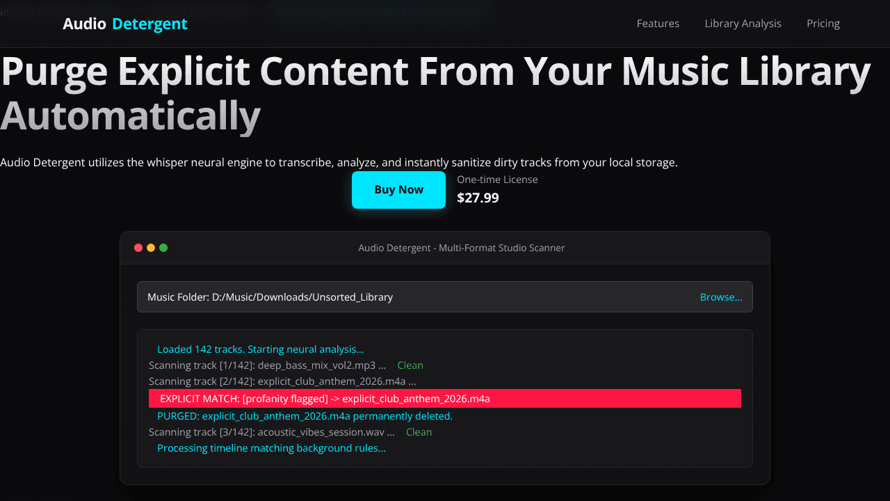 Audio Detergent website screenshot