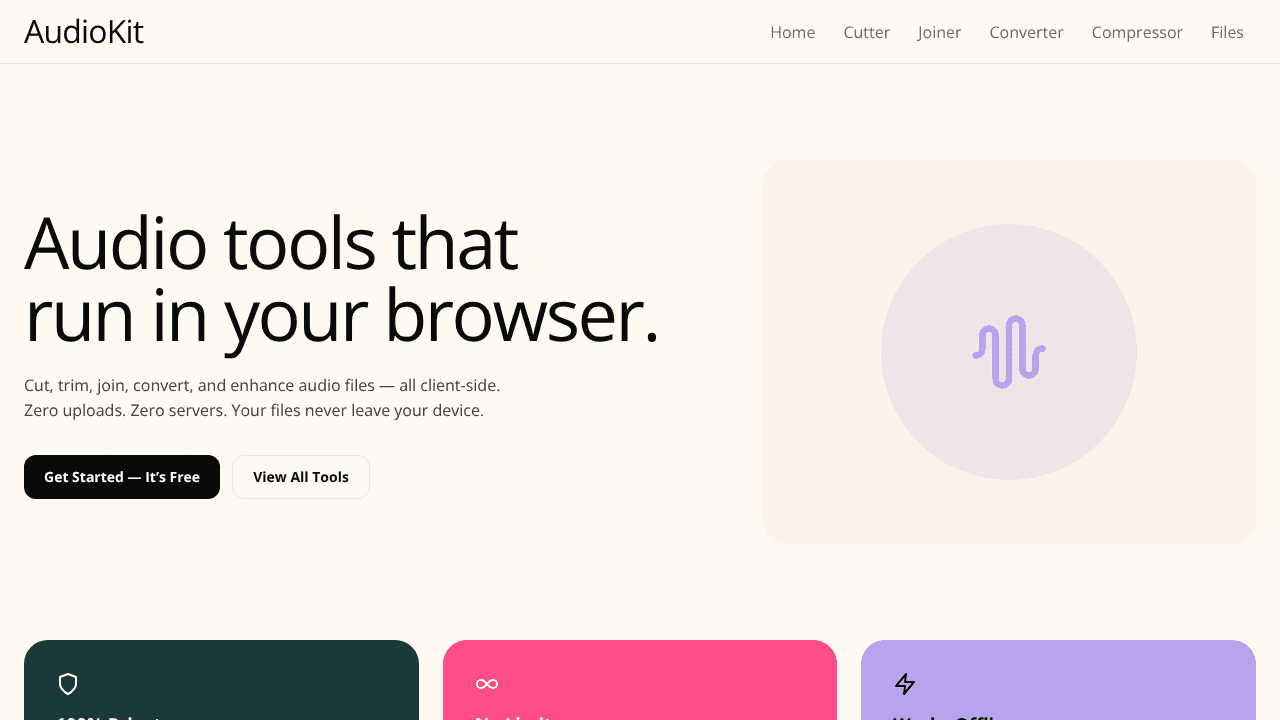 AudioKit — Free Online Audio Tools website screenshot