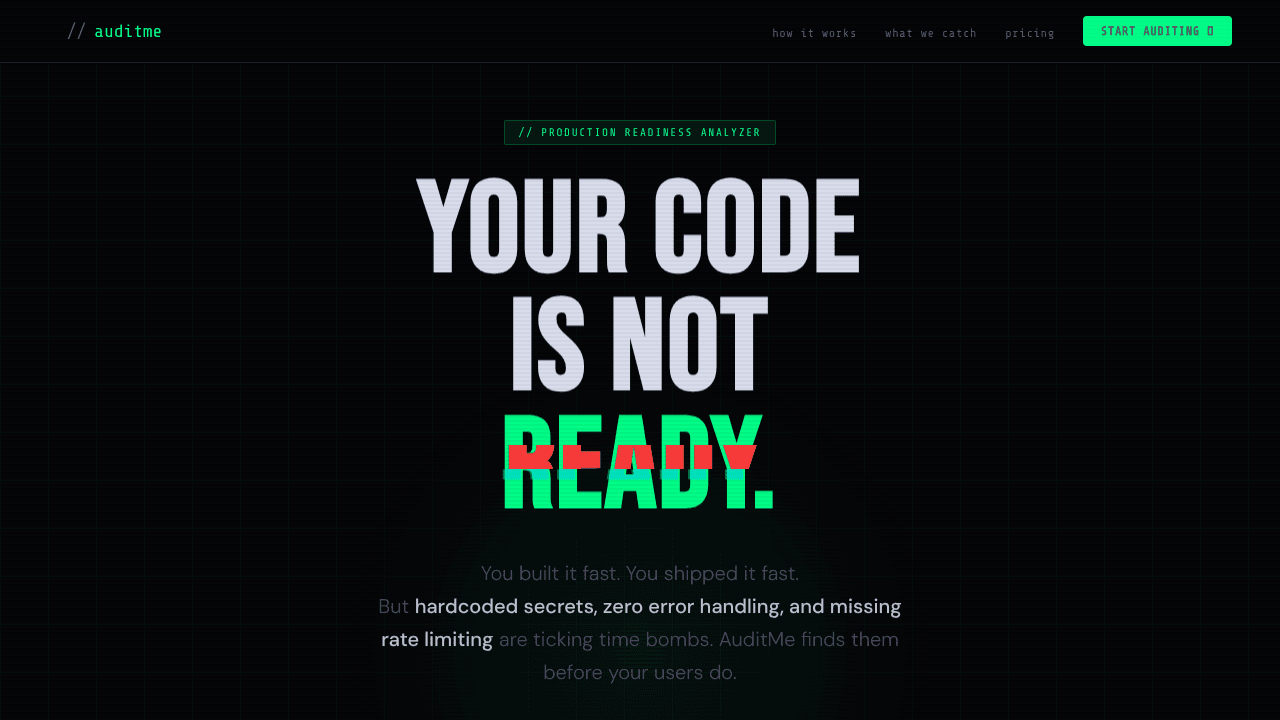 AuditMe — Ship Code That Doesn't Break website screenshot