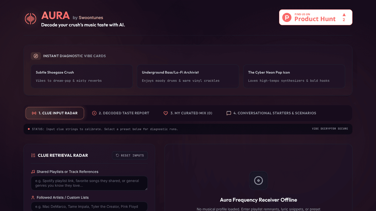 AURA by Swoontunes website screenshot