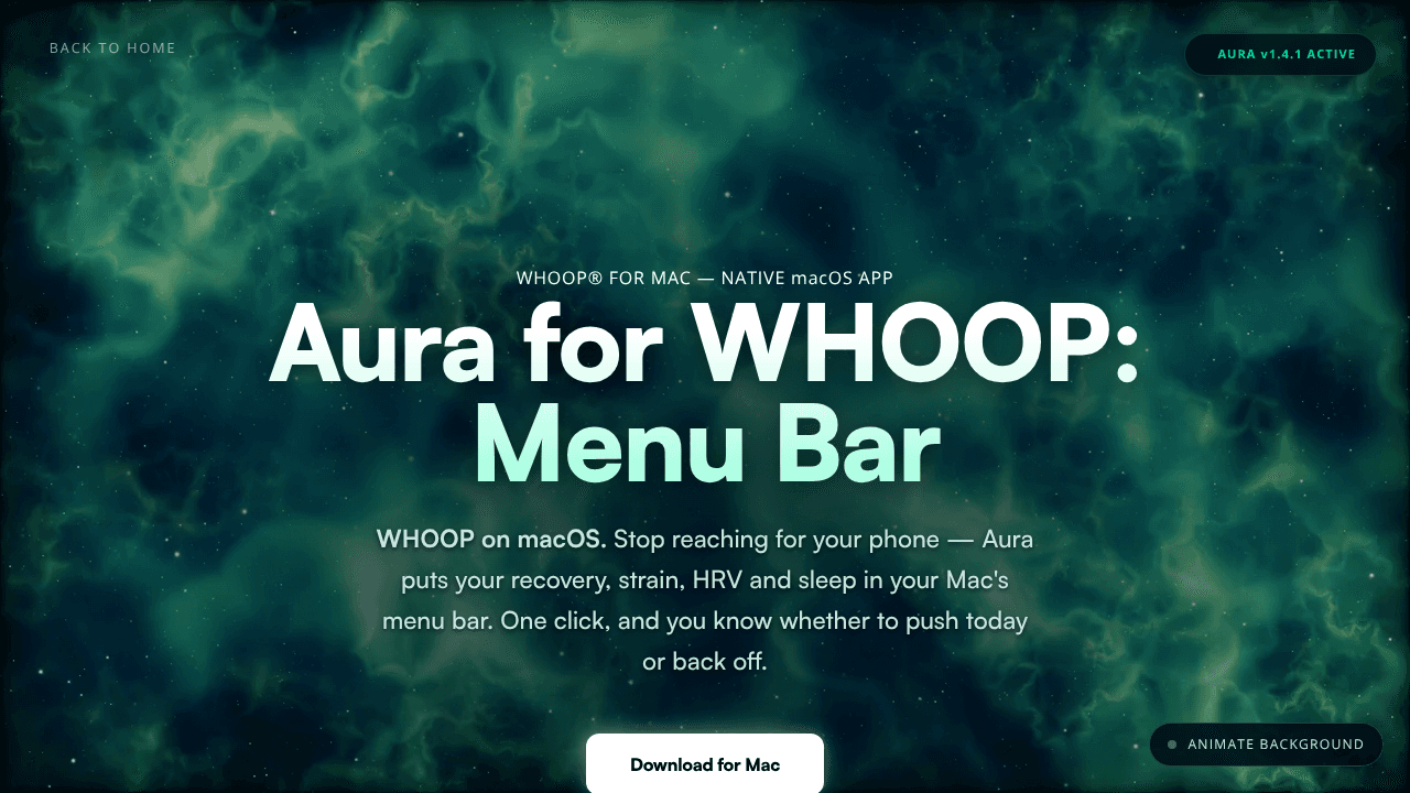 Aura for WHOOP: Menu Bar website screenshot