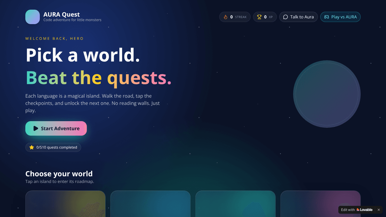AURA Quest website screenshot