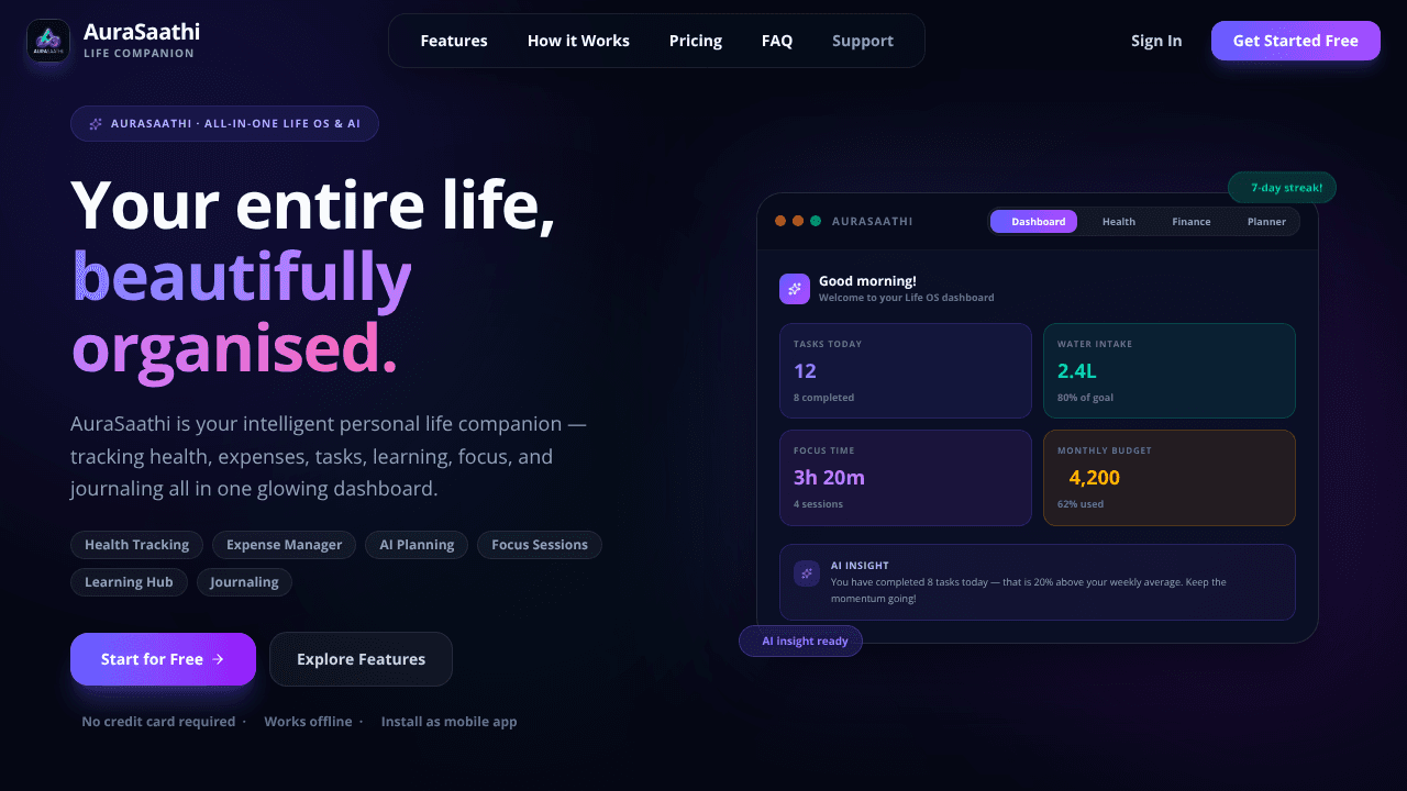 AuraSaathi website screenshot