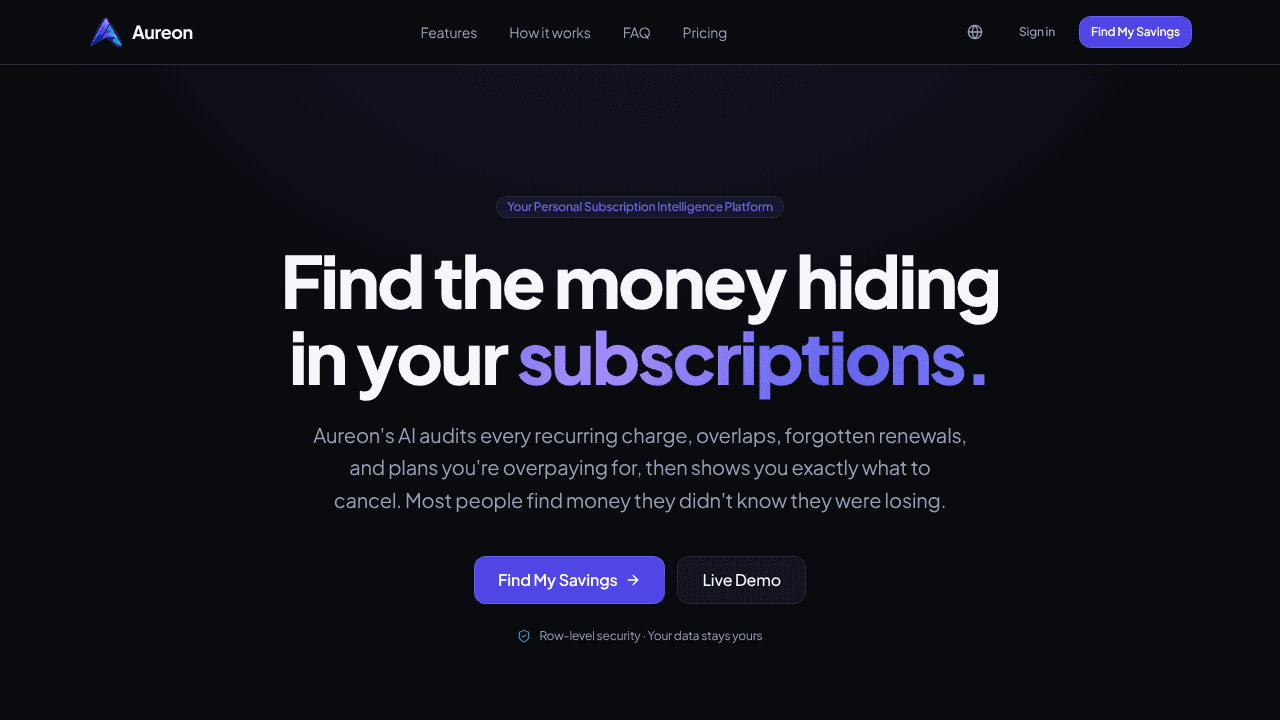 Aureon Beta website screenshot
