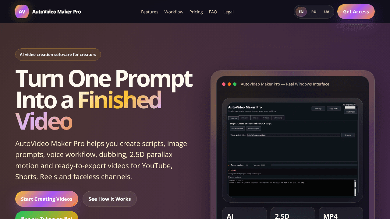 AutoVideo Maker Pro website screenshot