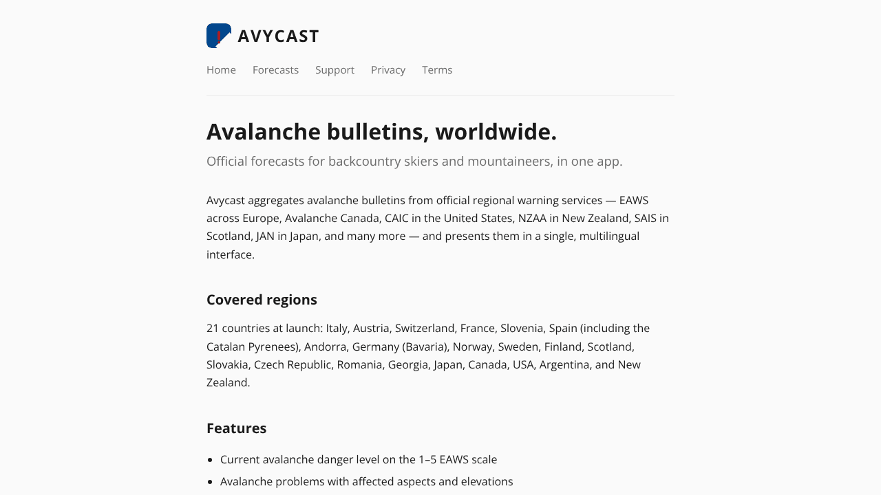 Avycast website screenshot