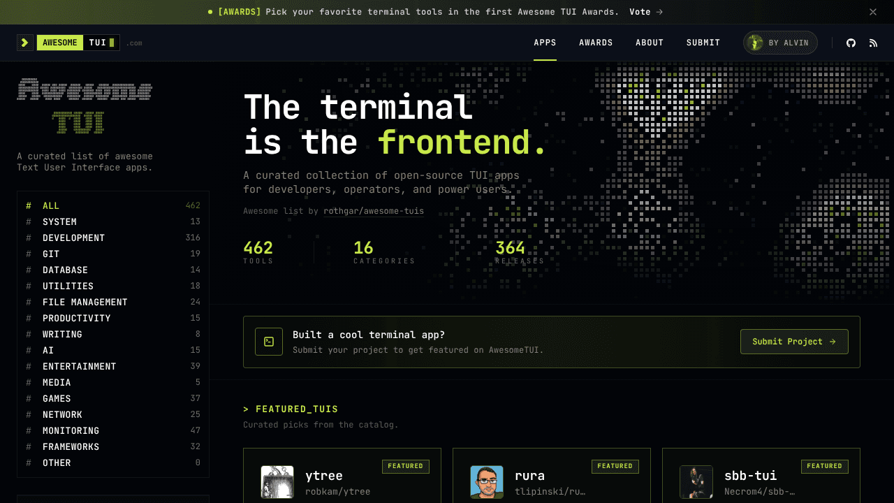 Awesome TUI website screenshot