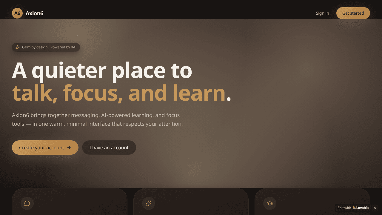 Axion6 — Calm communication and Learning website screenshot