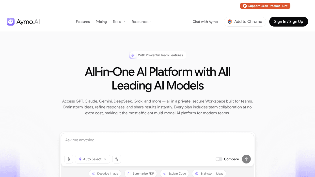 Aymo AI website screenshot