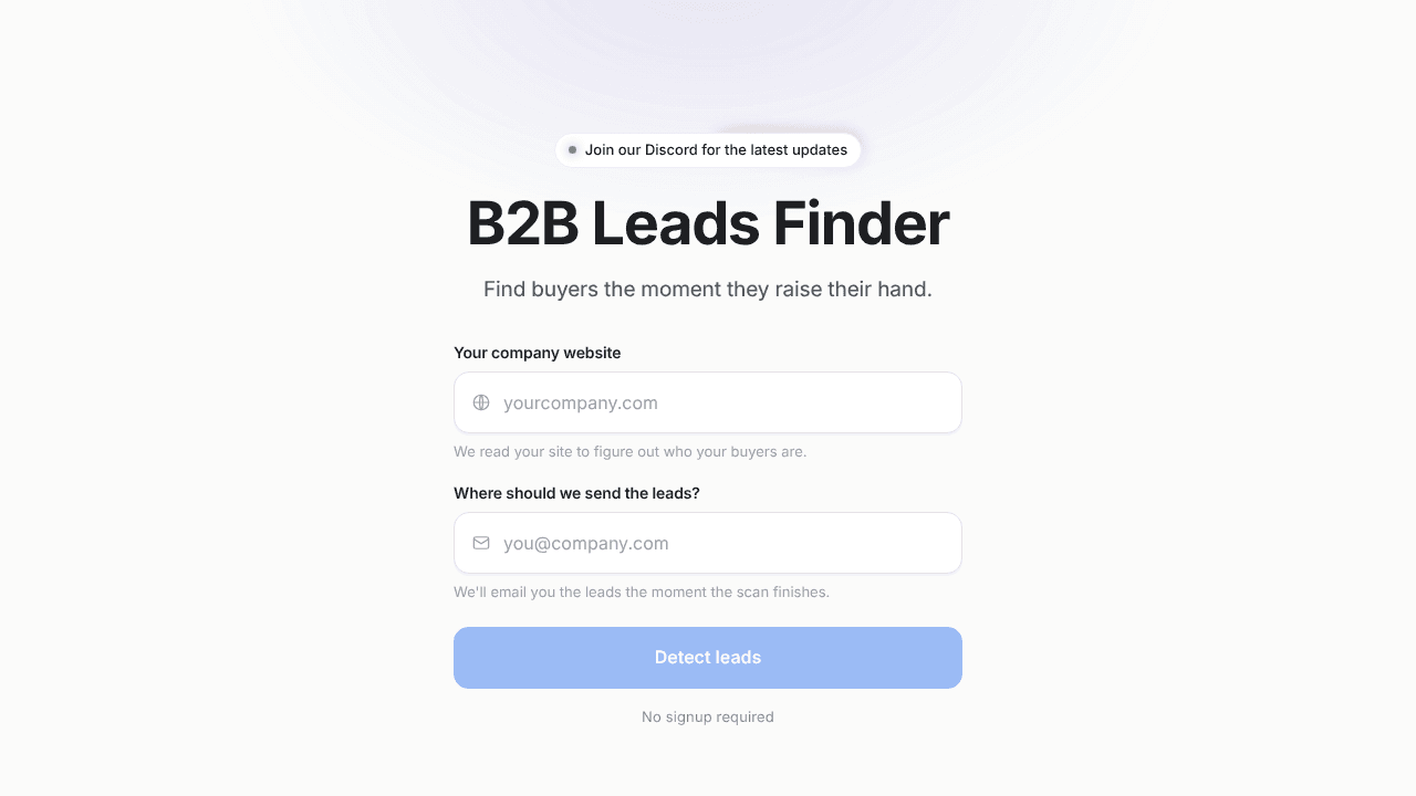 B2B Leads Finder website screenshot