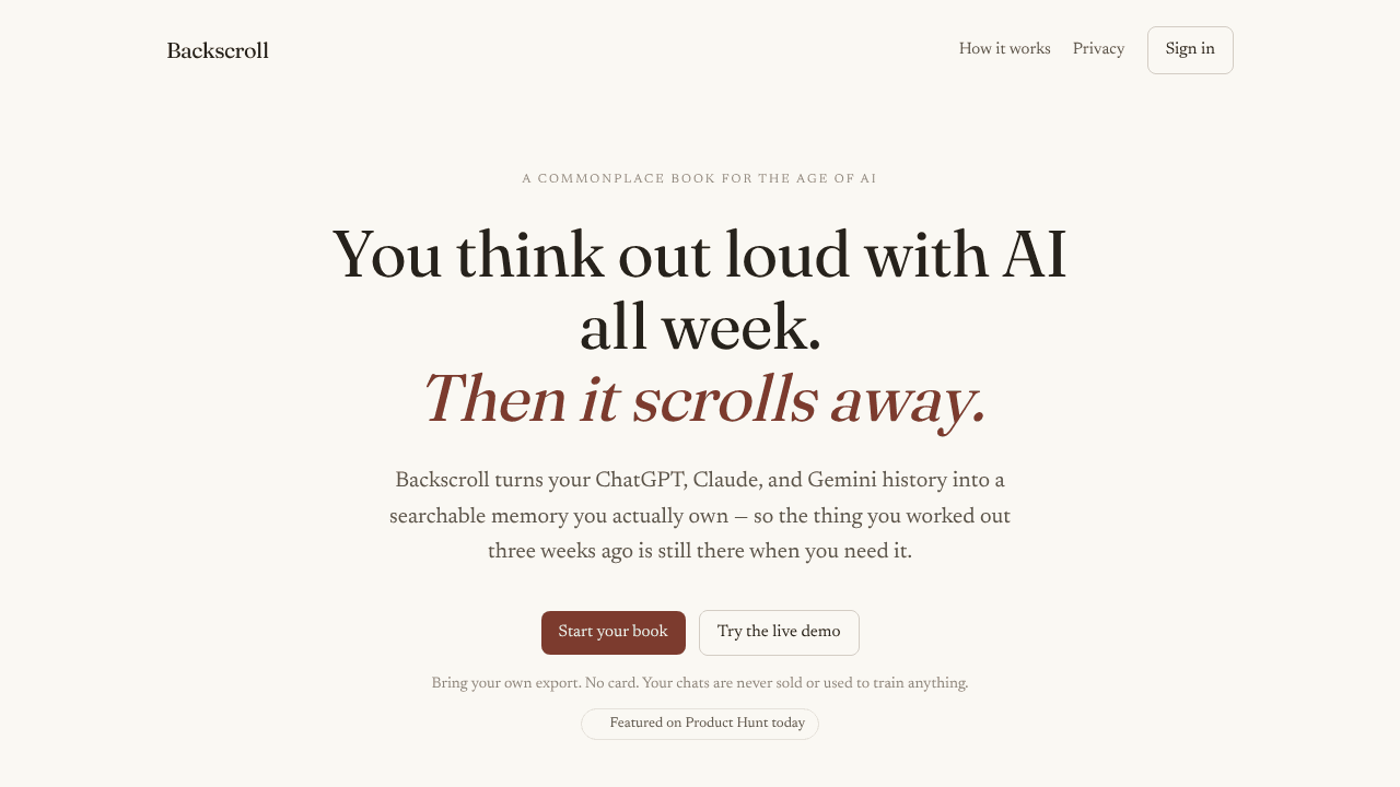 Backscroll website screenshot