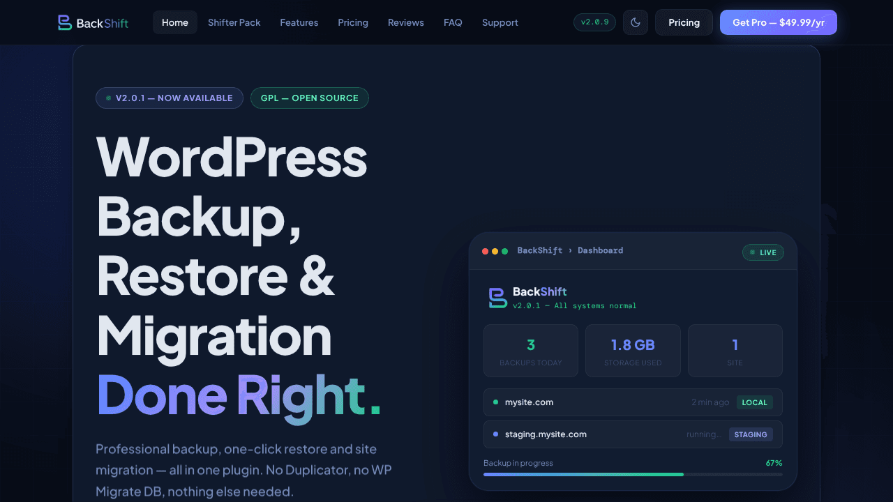 BackShift website screenshot