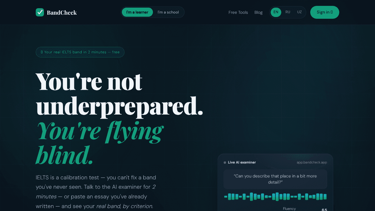 BandCheck website screenshot