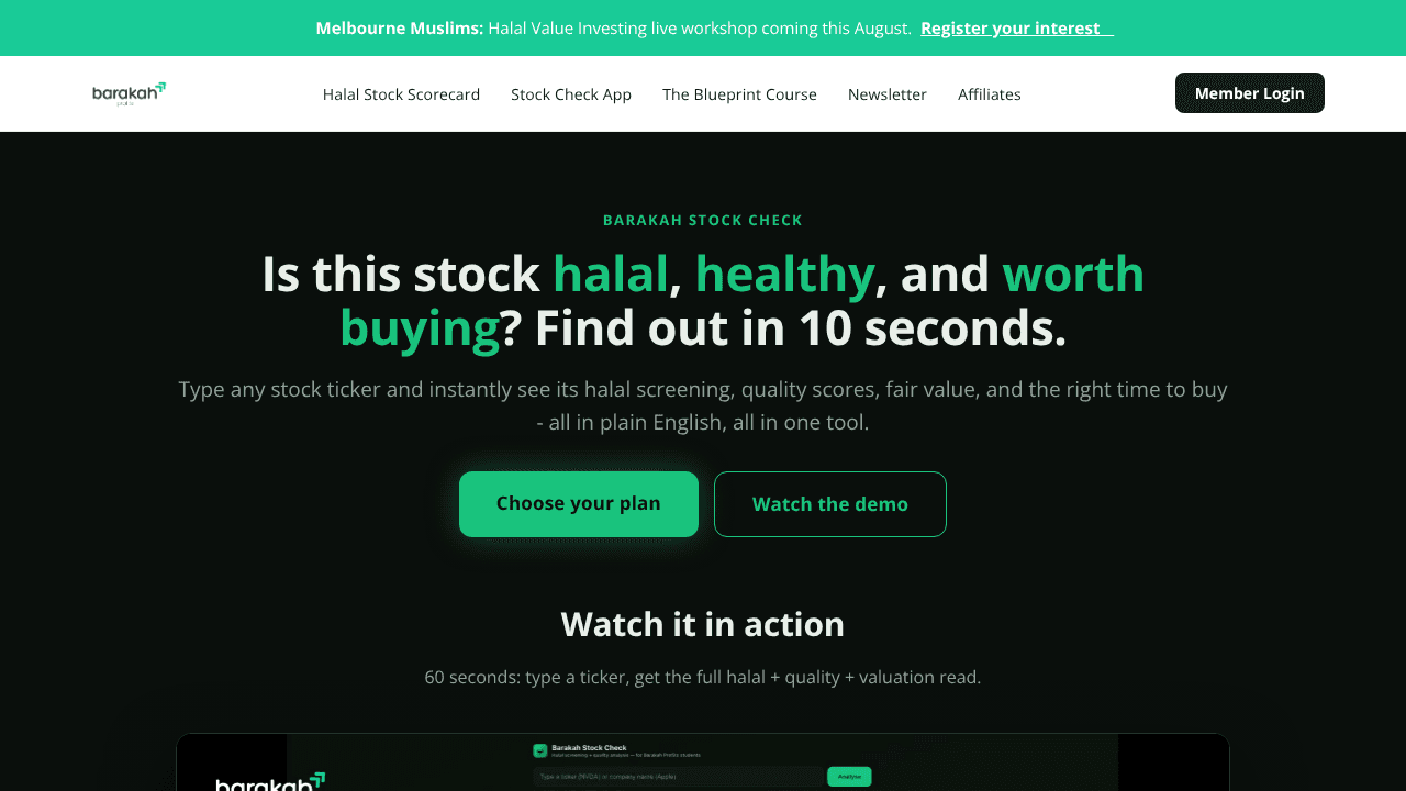 Barakah Stock Check website screenshot