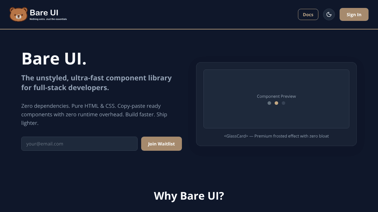 Bare UI website screenshot